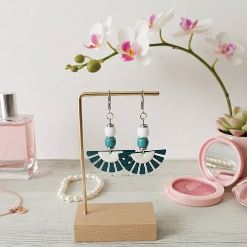 Boucles d'oreilles acier inoxydable et pendentif fer turquoise