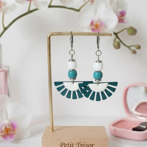 Boucles d'oreilles acier inoxydable et pendentif fer turquoise