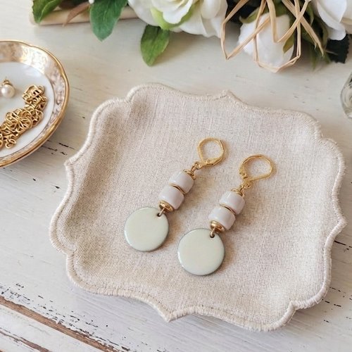Boucles d'oreilles acier inoxydable dorées et sequin émail