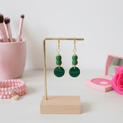 Boucles d'oreilles acier inoxydable dorées et sequin émail