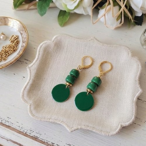 Boucles d'oreilles acier inoxydable dorées et sequin émail