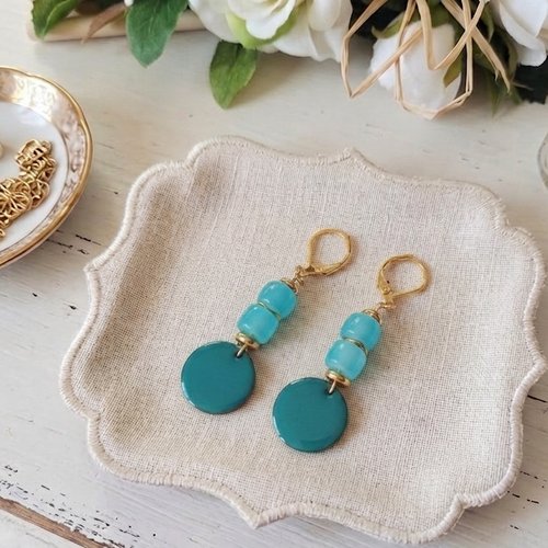 Boucles d'oreilles acier inoxydable dorées et sequin émail