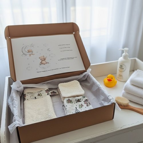 Box naissance gant et lingettes tissu coton et éponge
