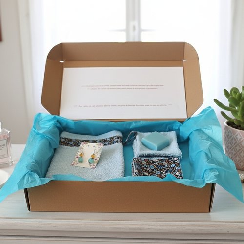 Box gant de toilette et 8 lingettes couleur bleu ciel