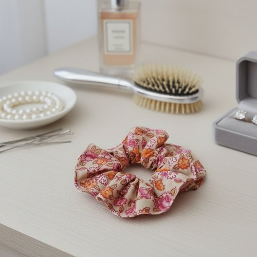 Chouchou coton rose et orange