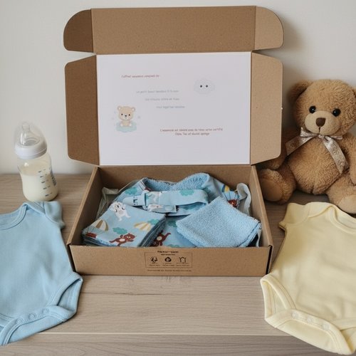 Coffret naissance bavoir, attache tétine et 8 lingettes