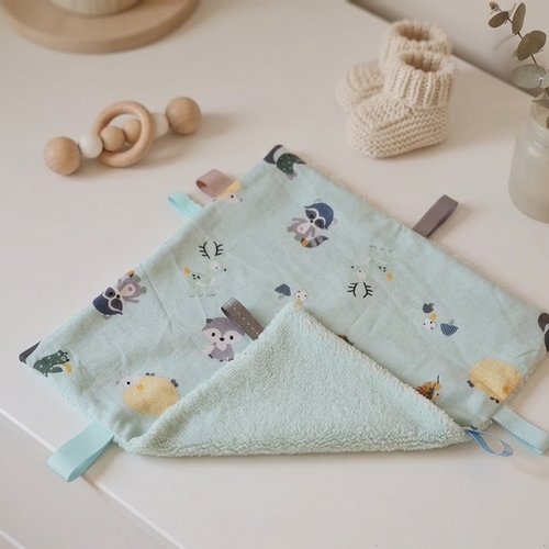 Doudou plat carré coton motifs animaux