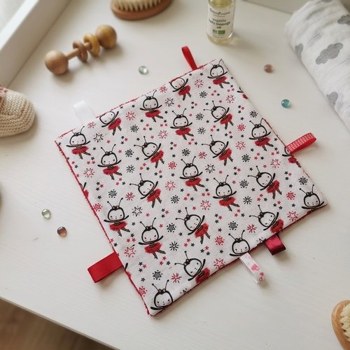 Doudou plat carré coton motifs abeilles