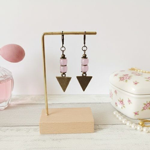 Boucles d'oreilles pendentif métal et perles en verre colonne