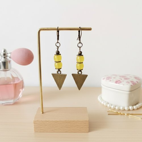 Boucles d'oreilles pendentif métal et perles en verre colonne