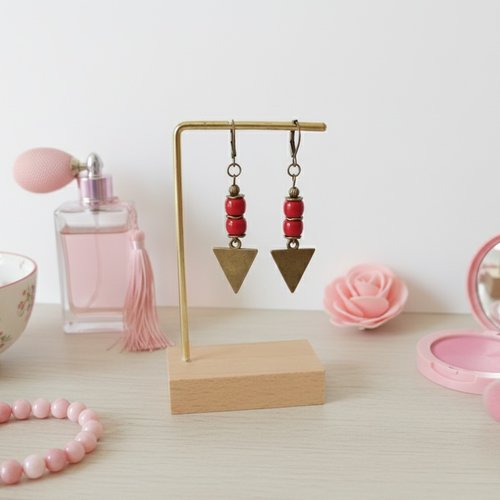 Boucles d'oreilles pendentif métal et perles en verre colonne