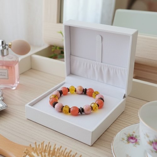 Bracelet fil élastique perles jade rose orangé