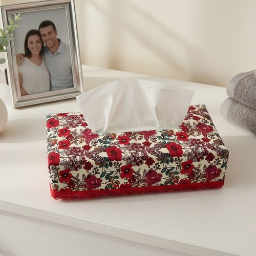 Housse pour boite à mouchoirs beige et rouge