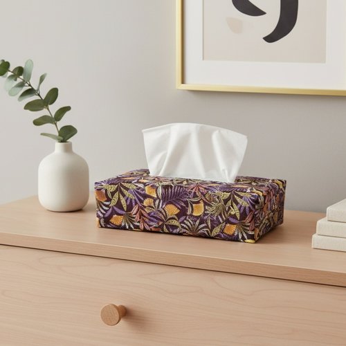 Housse pour boite à mouchoirs violet motifs fleurs