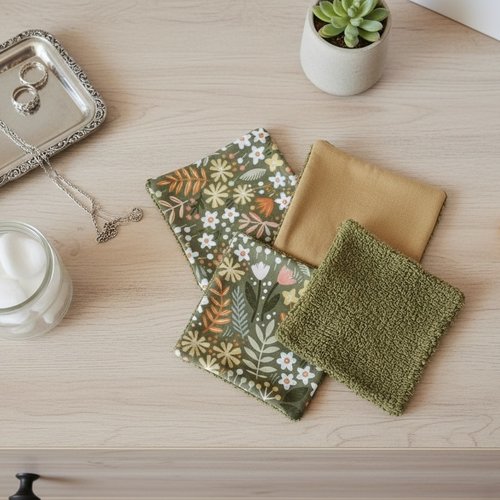 Lot de 8 lingettes démaquillantes coton imprimé et éponge