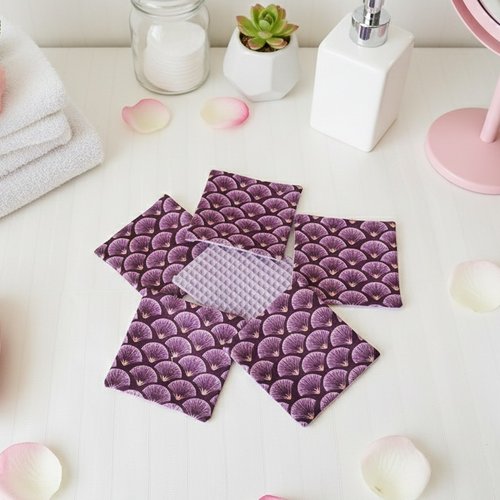 Boite de 9 lingettes démaquillantes coton et nid d'abeilles lilas