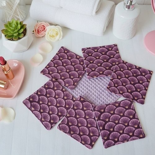 Boite de 9 lingettes démaquillantes coton et nid d'abeilles lilas