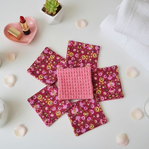 Boite de 6 lingettes démaquillantes coton imprimé et nid d'abeilles