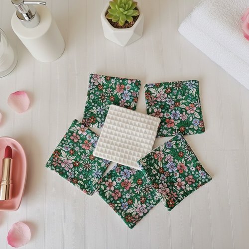 Boite de 6 lingettes démaquillantes coton imprimé et nid d'abeilles