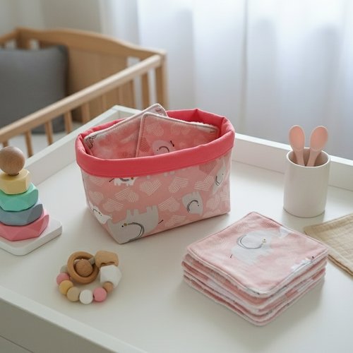 Panier et 6 lingettes bébé