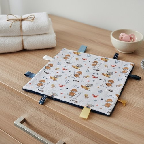 Doudou plat carré coton motifs animaux