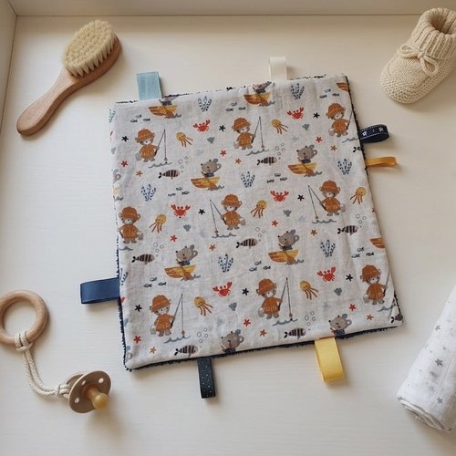 Doudou plat carré coton motifs animaux