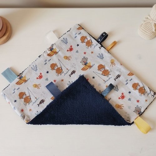 Doudou plat carré coton motifs animaux
