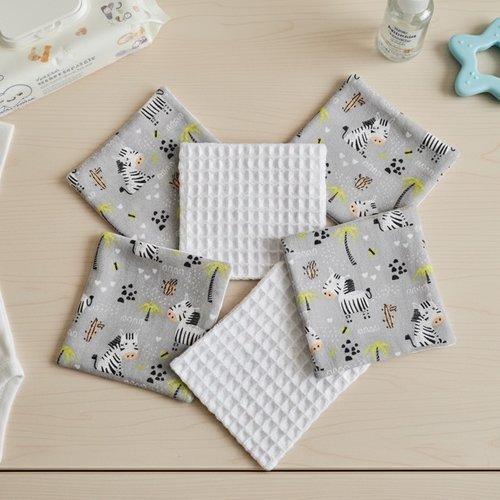 Lot de 6 lingettes lavables pour bébé coton et nid d'abeilles