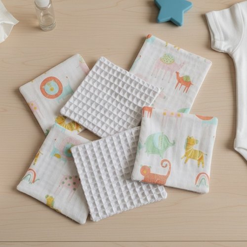 Lot de 6 lingettes lavables pour bébé coton et nid d'abeilles