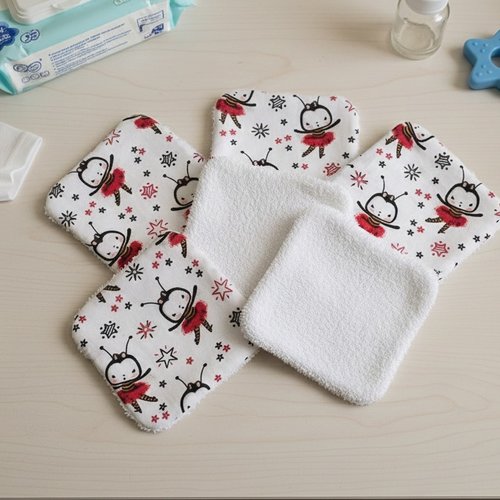 Lot de 6 lingettes lavables pour bébé coton et éponge