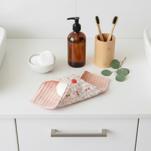 Pochette à savon tissus saumon et motifs fleurs