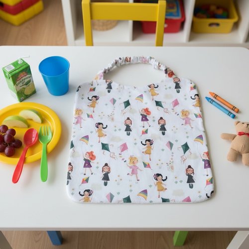 Serviette de cantine motifs filles/cerf volant et éponge blanche