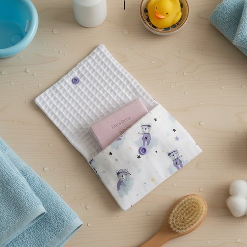 Pochette à savon bébé en coton et nid d'abeilles