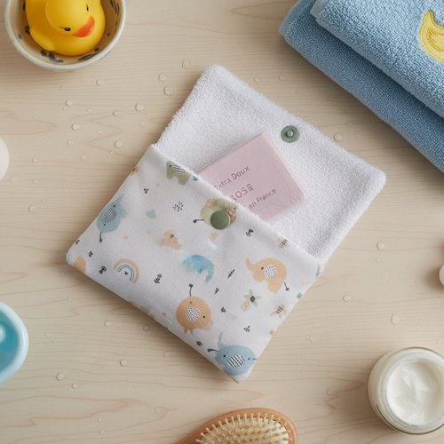 Pochette à savon bébé en coton et éponge