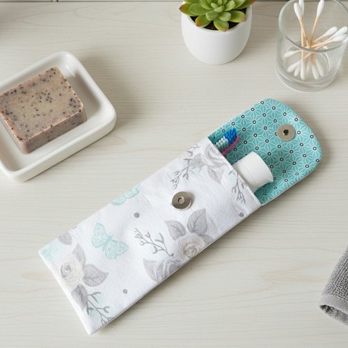 Etui brosse à dent coton enduit bleu