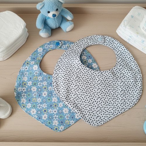 Lot de 2 bavoirs bébé coton ton bleu