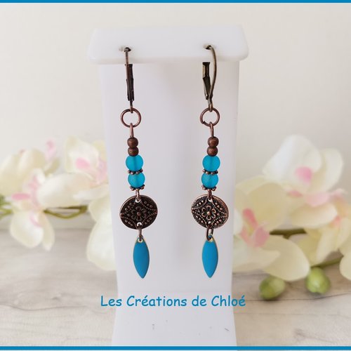 Boucles d'oreilles pendentif émail goutte