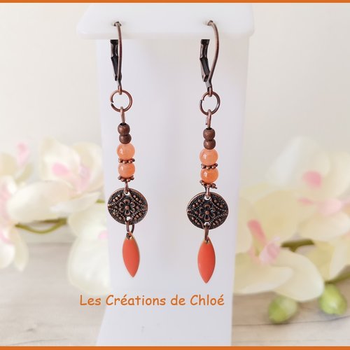 Boucles d'oreilles pendentif émail goutte