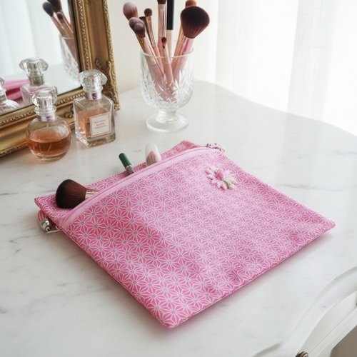 Pochette tissu coton enduit rose