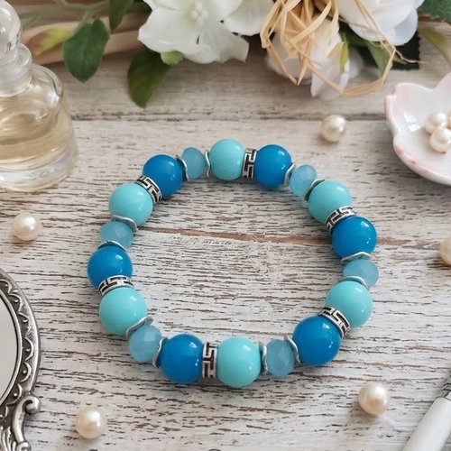 Bracelet fil élastique perles en verre bleu