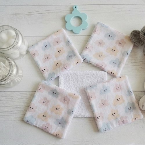 Lot de 6 lingettes bébé coton et nid d'abeilles blanche