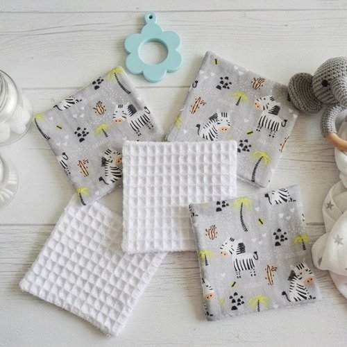 Lot de 6 lingettes lavables pour bébé coton et nid d'abeilles
