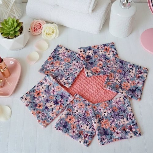 Lot de 9 lingettes démaquillantes coton fleur et nid d'abeilles