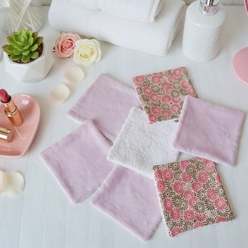 Lot de 8 lingettes démaquillantes coton imprimé et éponge