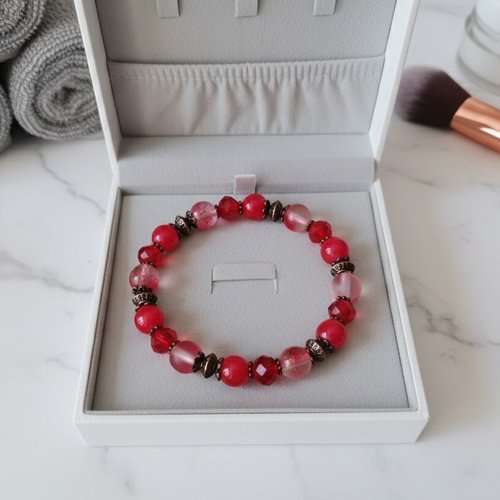 Bracelet perles en verre rouge