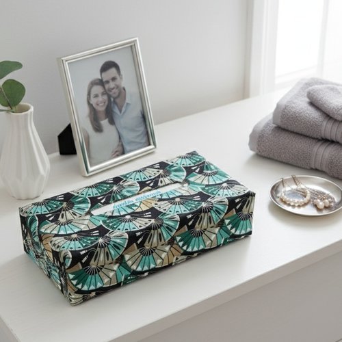 Housse pour boite à mouchoirs noir motifs éventails