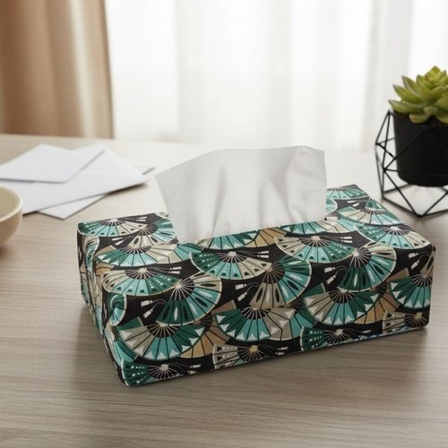 Housse pour boite à mouchoirs noir motifs éventails