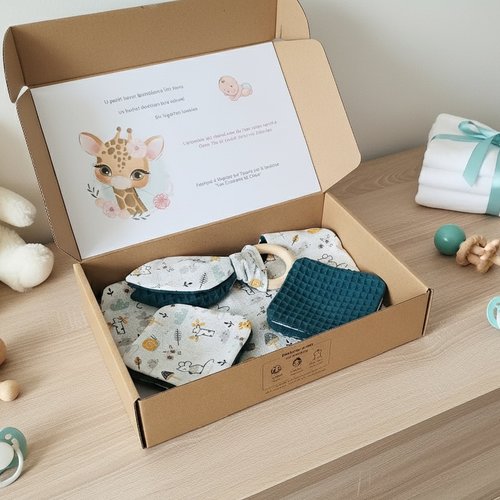 Coffret naissance/box naissance turquoise/animaux
