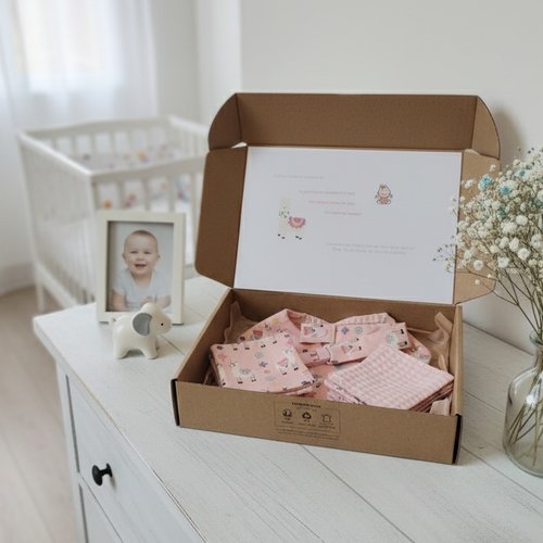Coffret naissance/box naissance coton et nid d'abeilles rose
