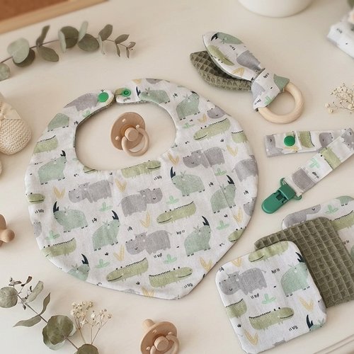 Coffret naissance/box naissance kaki hippopotame